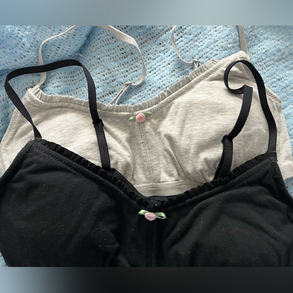 Black and Gray Bralette Set with Floral Detail
